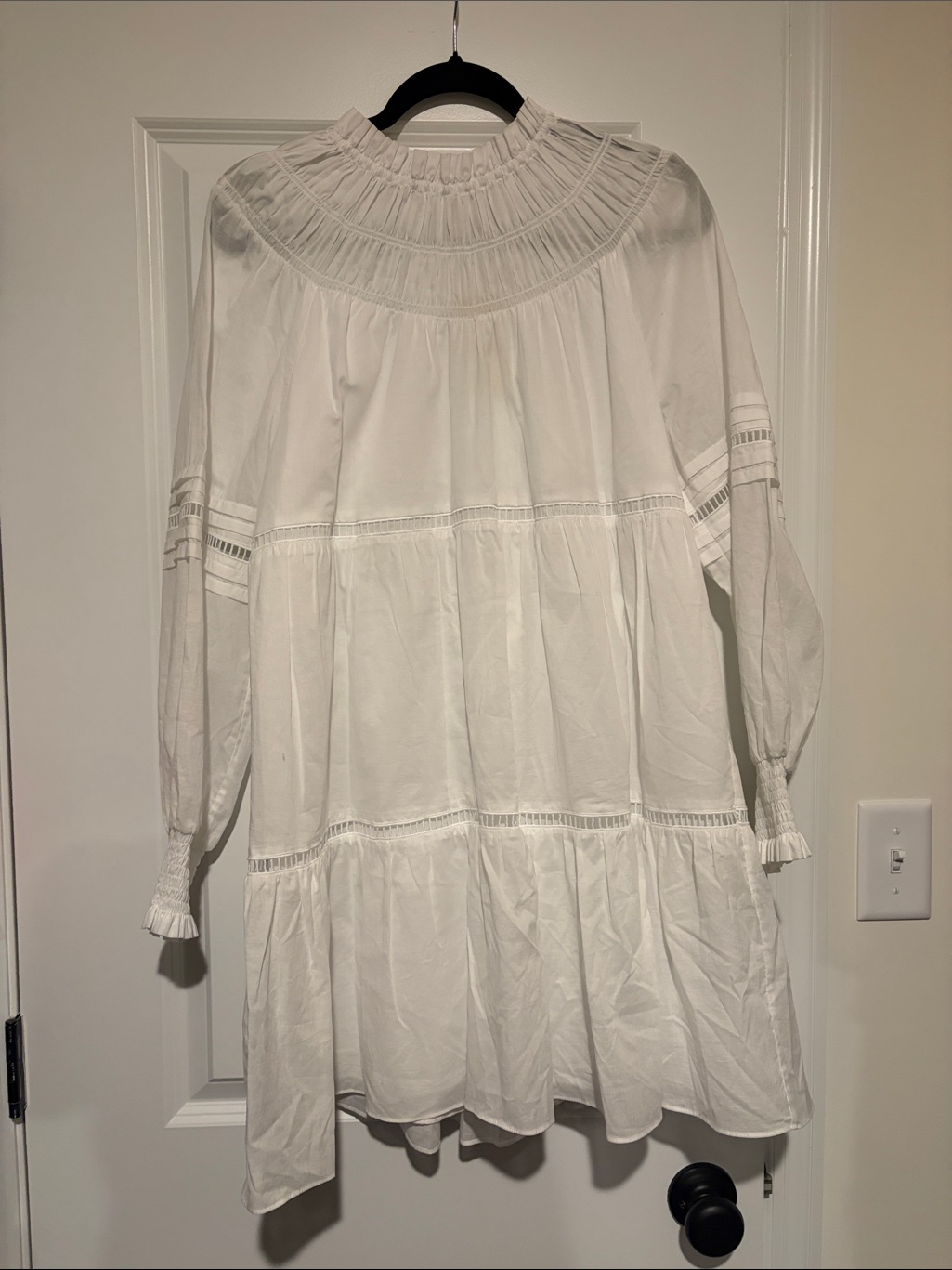 Michael Michael Kors White Smocked Yoke Tiered Mini Dress